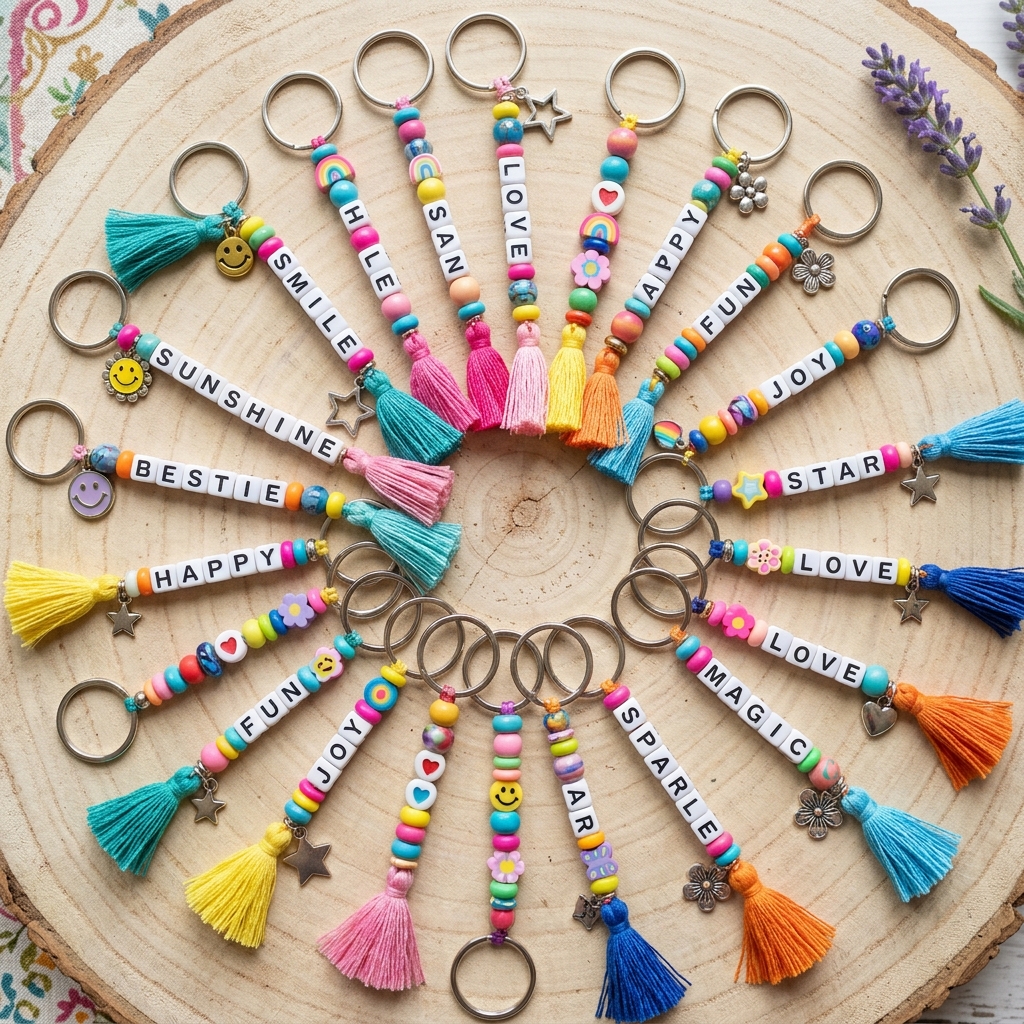 Handmade colorful beaded keychain